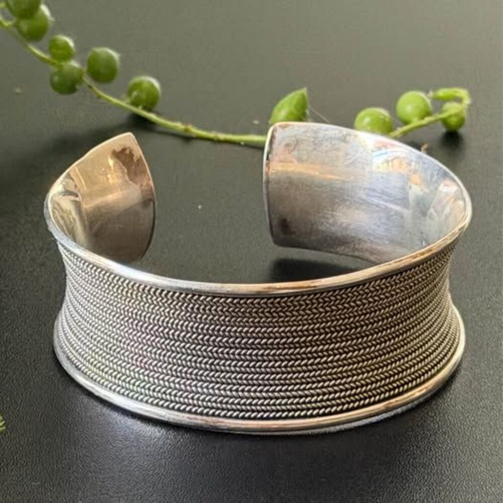 Vintage Solid Sterling Silver Wide Corset Cuff Bracelet | Boho Chic Statement